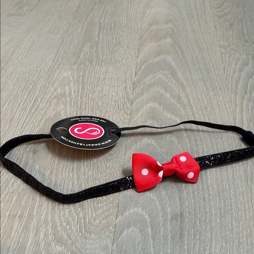 Sweaty Bands Minnie Mouse Bow Headband, 3/4 Inch Black sparkles, NWT